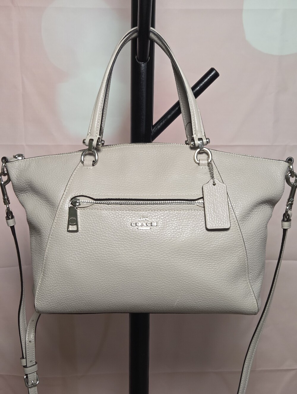COACH  Prairie Pebbled Leather Satchel in Taupe With Crossbody Strap